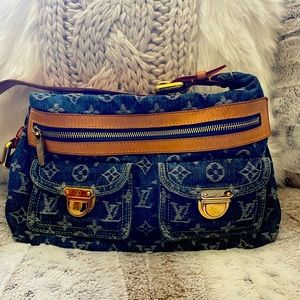 LOUIS VUITTON Monogram Denim Baggy PM Handbag Bag Purse Authentic